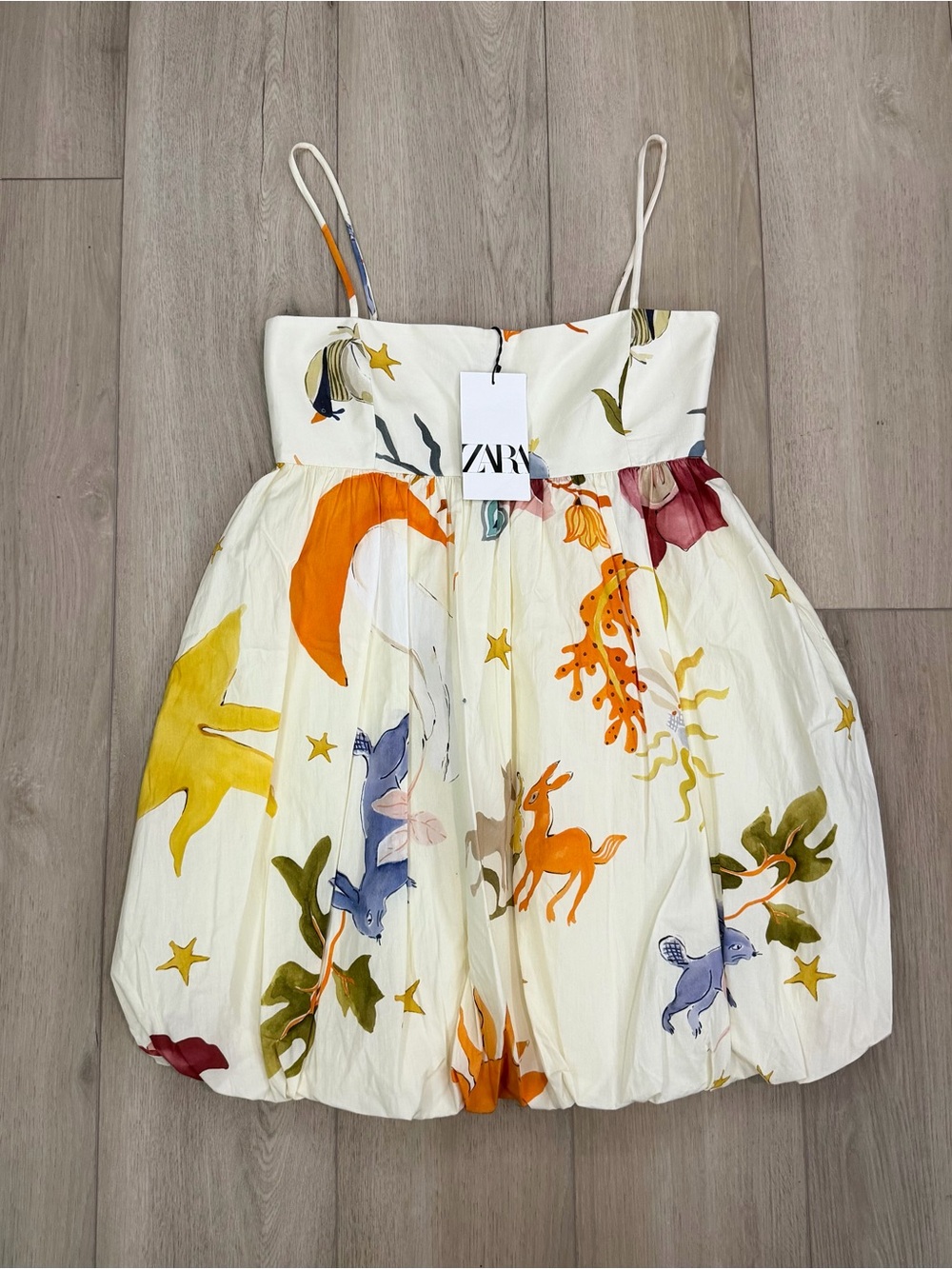 Zara Cream Mini Dress with Multicolor Animal & Star Print